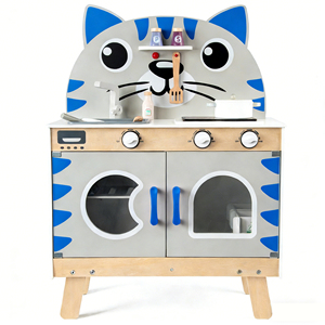 Jouets en bois pour enfants : Cuisine de poupée en bois bleue pour la classification des déchets, jeu de rôle, cuisinière de simulation pour chat - Product Image 1