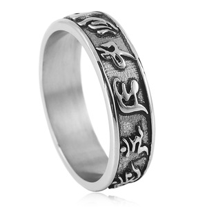 yunnique <b>Titanium</b> Steel Letter <b>Ring</b> Steel Color Women's Fashion Jewelry Gift Retro Punk Style Geometric Design Irregular Pattern - Product Image 3