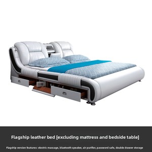 Modern Minimalist Leather Smart Massage Bedroom <strong>Bed</strong> <strong>Under</strong> Storage 2 <strong>Drawers</strong> Comfortable Soft Multi-functional <strong>Bed</strong> Frame - Product Image 6