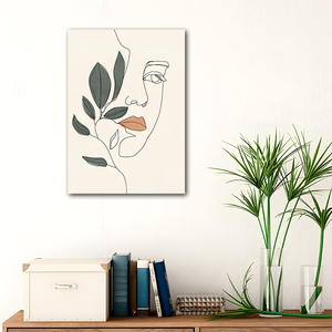 Mode femme dans le Style de ligne avec couleur verte et plante une ligne Art <span class=keywords><strong>dessin</strong></span> abstrait femme visage Art mural pour la décoration de la maison - Product Image 1