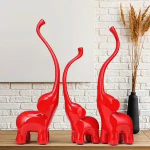 נורדי Creative סגנון אהבת פיל בית Decore מודרני Resina Elefante סלון קישוט אדום ארוך האף 3 Elephent מלאכת יד