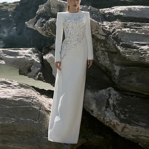 Abito da Sera di Lusso da Donna Elegante a Maniche Lunghe Maxi Vestito con Perline e Strass Floreali da Cerimonia <span class=keywords><strong>per</strong></span> <span class=keywords><strong>Invitata</strong></span> a <span class=keywords><strong>Matrimonio</strong></span> - Product Image 2