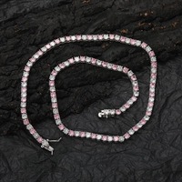 Chaîne tennis 4 mm en zircon rose et blanc, bijoux hip-hop, chaîne couleur diamant arc-en-ciel