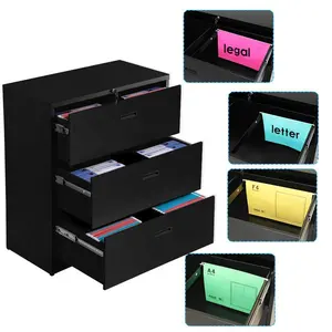 Heavy Duty Vertical filing cabinet steel office files cabinet drawer 3-drawer locking filing cabinet black