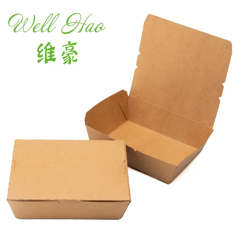 Custom Print Brown Biodegradable One Time Takeaway Food Kraft Paper Lunch Box