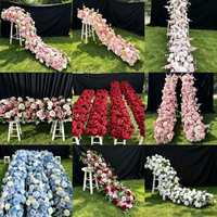 Guirlande de fleurs artificielles épaissies 200 * 40 cm, grande guirlande de roses blanches longues, utilisée pour la décoration de la table principale de mariage