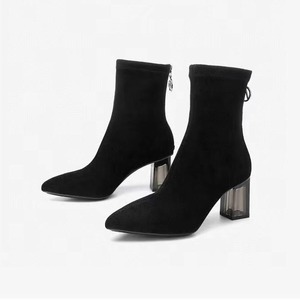 Nouvelles bottes d'été pour femmes bottines en cuir noir bouts pointus avec talons transparents dos zip femmes bottes d'hiver - Product Image 2