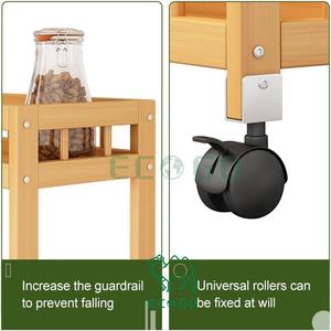 Chariot de cuisine en bambou à 4 niveaux Chariot d'îlot amovible en bois, chariot utilitaire <span class=keywords><strong>Étagère</strong></span> de rangement multicouche <span class=keywords><strong>sur</strong></span> <span class=keywords><strong>roulettes</strong></span> - Product Image 4