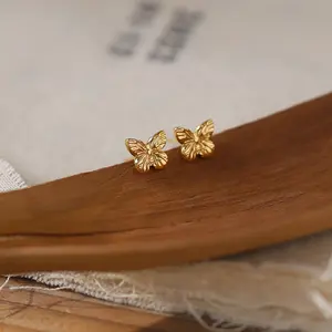 High Quantity Stainless Steel Trendy Jewelry 18K Gold Plated Cute Tiny Butterfly Stud Earring For Women