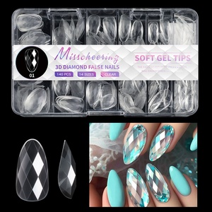 120-140 pièces de faux ongles flexibles 3D en diamant, extensions d'ongles en ABS, amande naturelle, transparents, fins, sans trace, à presser - Product Image 1