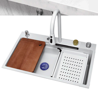 Évier de cuisine moderne de luxe à cuve unique multifonctionnel en acier inoxydable SUS304 avec robinet, lave-verre et égouttoir – Ensemble complet