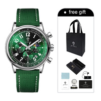 Montre de luxe Gohuos 9807 en quartz argenté et vert pour homme, bracelet en nylon, affichage automatique de la date, aiguilles lumineuses, avec boîte