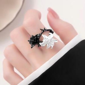 Schwarz-Weißer Herz-Ring für Bipolarer Störung, Französischer Stil, Minimalistisch, Trendy, Roségold-Platinbeschichtetes Kupfer, Modisches Damengeschenk - Product Image 6