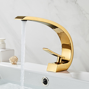 Rubinetto Artistico per Lavabo in Stile Nordico, Monocomando per Acqua Calda/Fredda, Dorato, con Valvola in Ceramica - Product Image 1