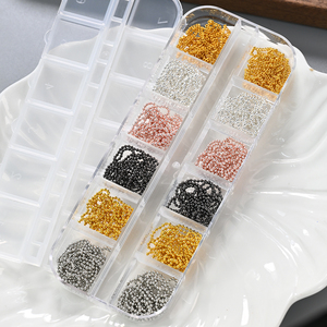 Lot de 12 chaînes à breloques pour nail art, chaînes perlées en métal, accessoires pour ongles, chaînes à maillons or, argent, noir, rose, décoration pour manucure - Product Image 4