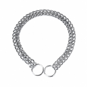 Laisse pour chien à double chaîne métallique pour races moyennes et grandes, collier d'entraînement anti-traction torsadé pour le contrôle de l'animal - Product Image 1