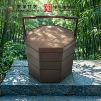 Panier de rangement alimentaire octogonal multifonctionnel en bambou vintage, écologique, à trois couches, avec poignée, tissé à la main, décoration d'intérieur, cadeau