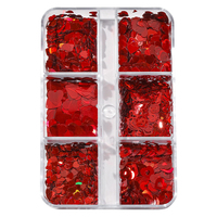 6 grilles de paillettes pour ongles en forme de cœur rouge, de tailles variées, flocons de cœur creux, confettis pour nail art de la Saint-Valentin, pour la manucure et la décoration des ongles