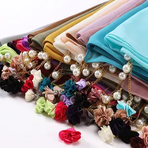 Wholesale New Embellishment Pearl Chiffon Accessories Malaysia's Wrap Scarf Women's Hijab Headscarf