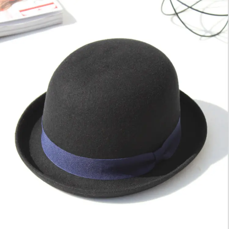 Cheap outdoor black wide brim edge bucket hats wool men and women wide brim top small round sombreros fedora