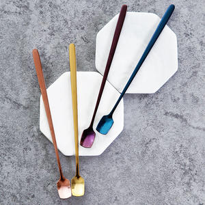 Cuchara para agitar café de acero inoxidable 304 con cabeza cuadrada, mango largo, reutilizable, para postres, color negro sólido - Product Image 2