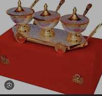 Ensemble de chariot de luxe en laiton plaqué or avec 4 bols et cuillères, distributeur de condiments personnalisé fait main, cadeau promotionnel du Nouvel An chinois