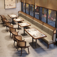 Halbrunder Marmor-Sofatisch und Stuhlset aus Holz für Restaurant und Café