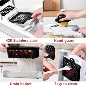 Picador de Verduras 25 <span class=keywords><strong>en</strong></span> 1, 13 Cuchillas de Acero Inoxidable, Rebanador Mandolina, Contenedor para Picar Alimentos, Rallador de Queso, Apto para <span class=keywords><strong>Microondas</strong></span> - Product Image 3