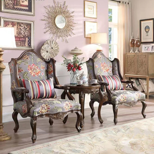 Kursi Sofa tunggal kayu polos gaya Eropa, kursi santai sandaran tinggi bahan kulit Retro, kursi sandaran kaki untuk ruang tamu - Product Image 3