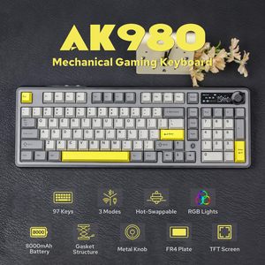 Ak980 Qingyun <b>Switch</b> (factory Black-grey-yellow) Tri-mode W/ <b>Oled</b> Display Rgb Diy Mechanical Keyboard Ak980 Qingyun <b>Switch</b> - Product Image 3