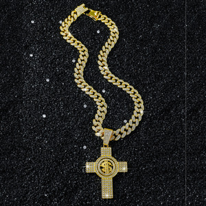 Hot Selling Hiphop Retro Rotatable Dollar Sign <b>Cross</b> Pendant Necklace Personalized Men's Necklaces Fashion Jewelry Wholesale - Product Image 3