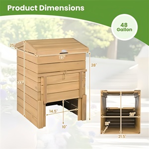 <span class=keywords><strong>Composteur</strong></span> en bois, bac à compost extérieur avec couvercle rabattable et porte coulissante, bac à compost robuste pour les déchets de jardin - Product Image 2