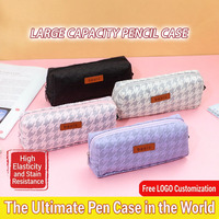 Trousse à crayons pied-de-poule simple couche grande capacité style japonais Ins pour étudiant, pochette à fermeture éclair simple, logo personnalisé, couleur unie