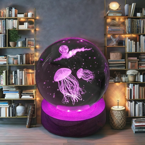 Luz Nocturna LED para Niños Planeta Luna 3D de 6CM 8CM Lámpara de Mesa de Bola de Cristal con Carga USB Decoración de Concha de Medusa Regalo para Dormitorio - Product Image 3
