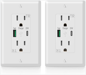 Prise murale US Type C et Type A 15A homologuée ETL 20W PD QC3.0 125V 2 prises pour la charge rapide des téléphones - Product Image 2