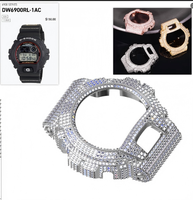 Montre de luxe Casio DW6900 antichoc avec diamants Moissanite VVS certifiés GRA, testés et approuvés, boîtier brillant en laiton massif plaqué or, accessoire pour homme