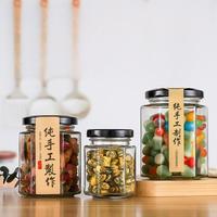 Toples penyimpanan kaca transparan, toples madu segi enam dengan tutup sekrup digunakan untuk madu dan gula botol kaca bening