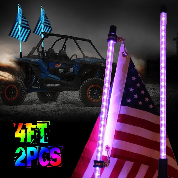 Remote RF APP Control RGB Lamp Accessories 360 Degree Spiral LED Whip Lights for UTV Off-Road Vehicle ATV Led Whip Antenna