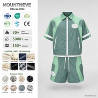 Ensemble 2 pièces veste et short de survêtement pour homme, manches courtes, color block, en nylon, fermeture éclair intégrale, col polo, avec patch badge personnalisé, fabrication sur mesure
