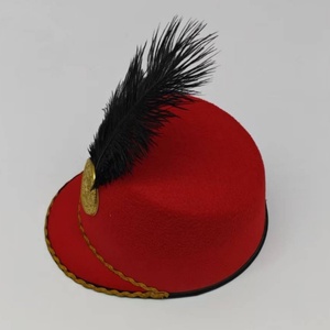 HKZB Customized Red/White Marching <b>Band</b> Cap with Gold Trim Feather <b>Hat</b> for Stage Show Festival Travel Party Unisex Four Seasons - Product Image 3