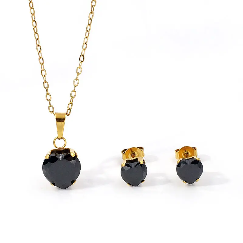 jewelry set 18k gold red ruby heart