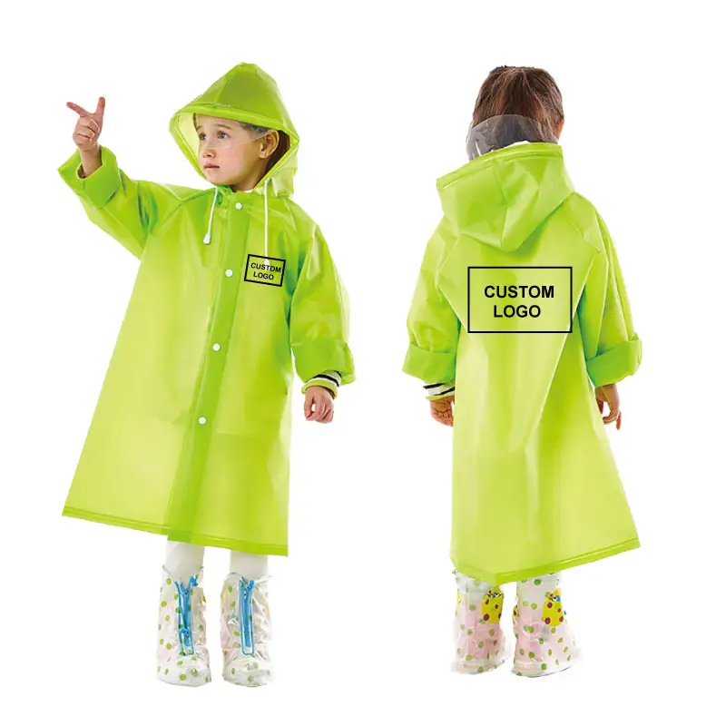 Waterproof Custom Design 1 Piece Reusable Children Rainwear Waterproof Plastic Kids Long Hooded Rain Coats
