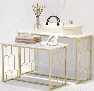 Prezzo di fabbrica in metallo oro espositore <span class=keywords><strong>scarpe</strong></span> borsa da tavolo espositore Boutique negozio di nidificazione tavolo per la promozione - Product Image 1