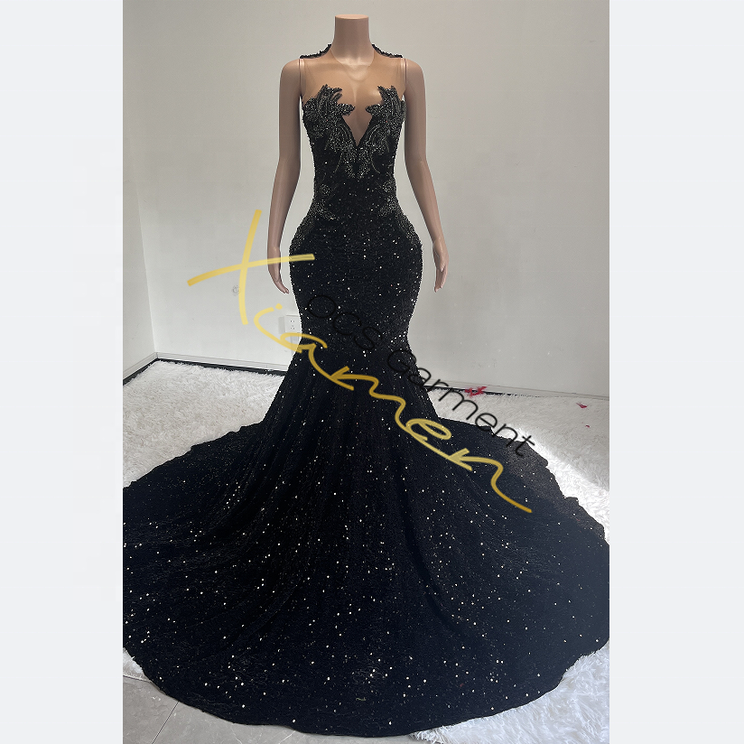 Ocstrade Summer Boutique Clothing Backless Black Sequin Maxi Dresses Beaded Rhinestone Women's Long Gown Evening Dresses 2024