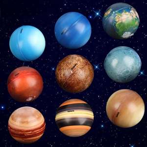 6cm renk baskılı katı yavaş yükselen PU gezegenleri ve ay stres giderici oyuncak, 8 gezegen + ay Fidget topları - Product Image 1