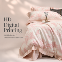 Parure de lit de luxe en soie glacée rafraîchissante 4 pièces, imprimée numériquement motif peinture à l'encre chinoise élégante, douce et lisse, 100% polyester