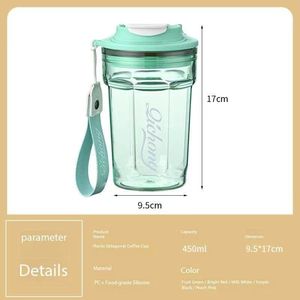 Tasse à café en plastique au design coréen élégant 500 ml 16 oz, Mug de voyage portable anti-chute, Cadeau d'été pour étudiant en extérieur - Product Image 2