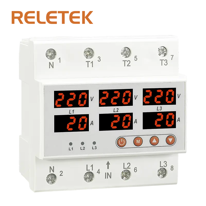 RELETEK RM-FVA ตัวป้องกันแรงดันไฟฟ้า AC220V 50/60HZ ตัวป้องกันแรงดันไฟฟ้าสามเฟสแบบปรับได้บนและใต้อุปกรณ์