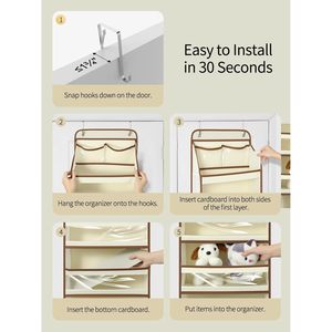 Organisateur suspendu beige à 6 niveaux pour accrocher derrière la porte, avec fenêtres transparentes, pour produits pour bébés, organisateurs de placard à suspendre derrière la porte - Product Image 4