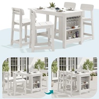 Ensemble de repas d'extérieur avec table haute et 4 tabourets, porte-verres intégré, en HDPE imitation bois pour patio et jardin